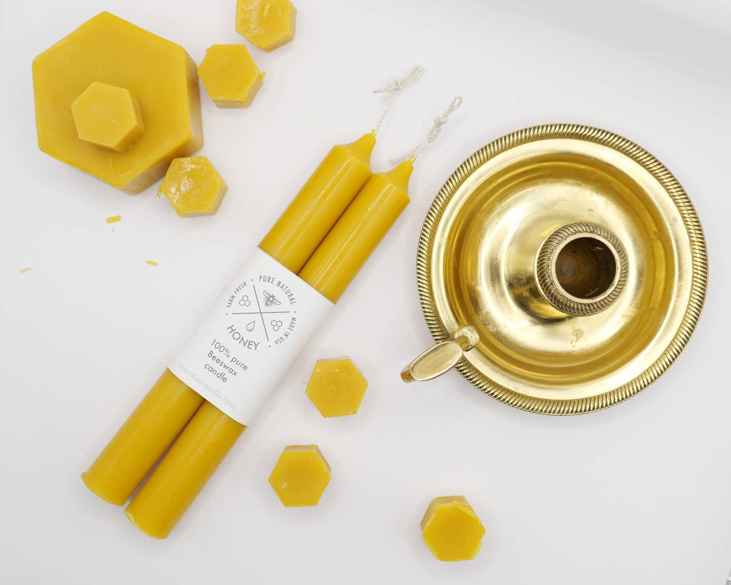 Taper candle_ bees wax natural 2pc set