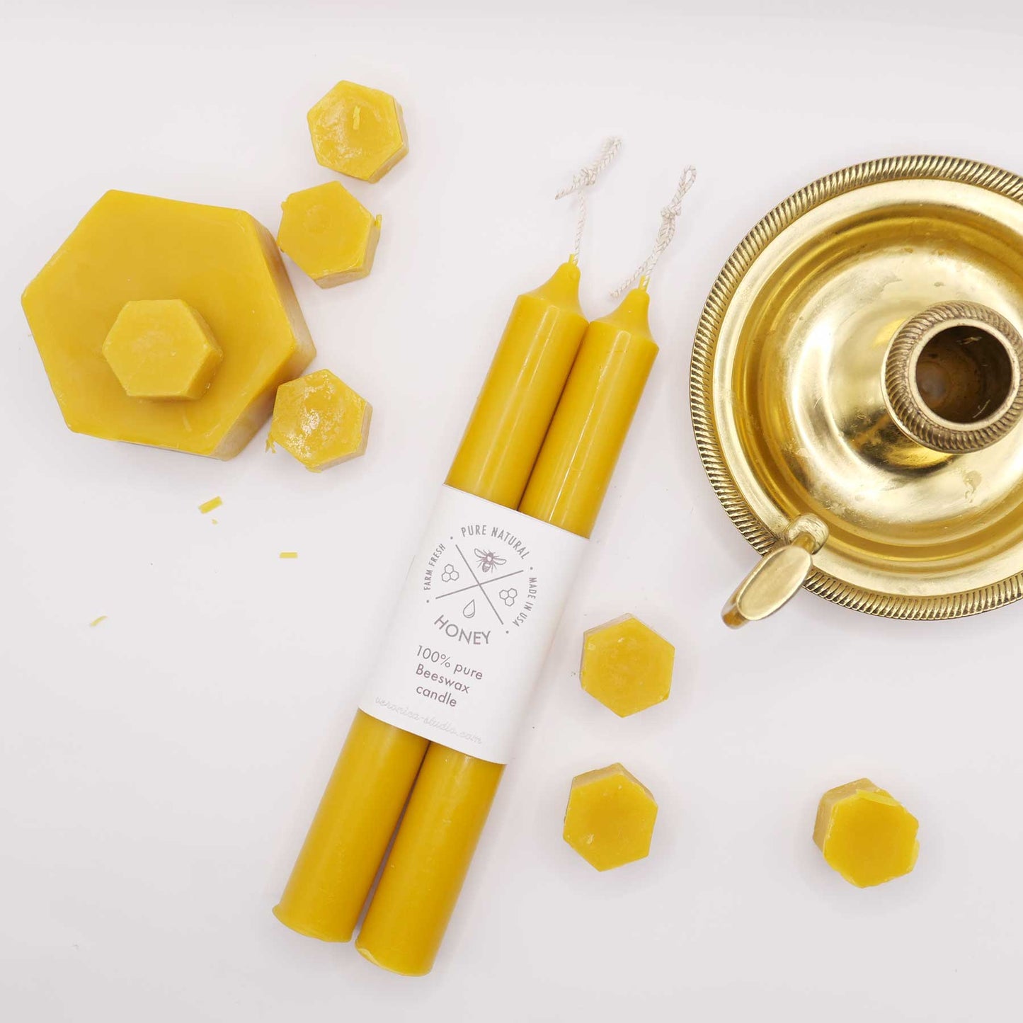 Taper candle_ bees wax natural 2pc set
