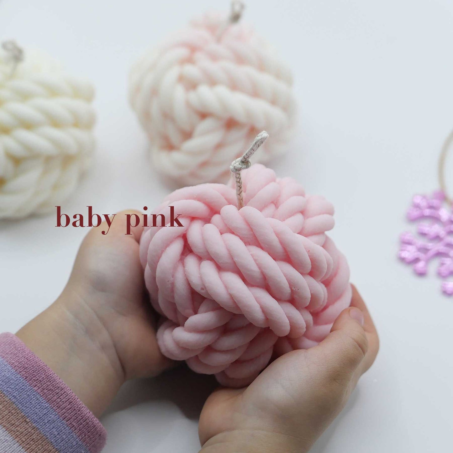 Scented Wool Candle baby pink & Ivory Mix