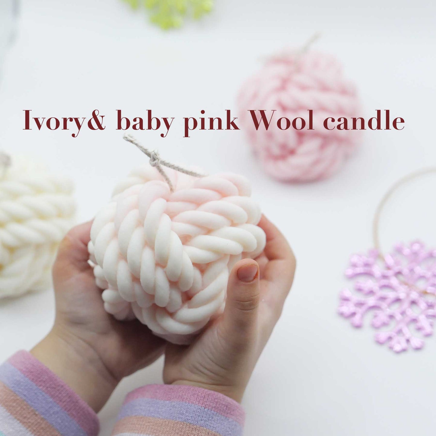 Scented Wool Candle baby pink & Ivory Mix