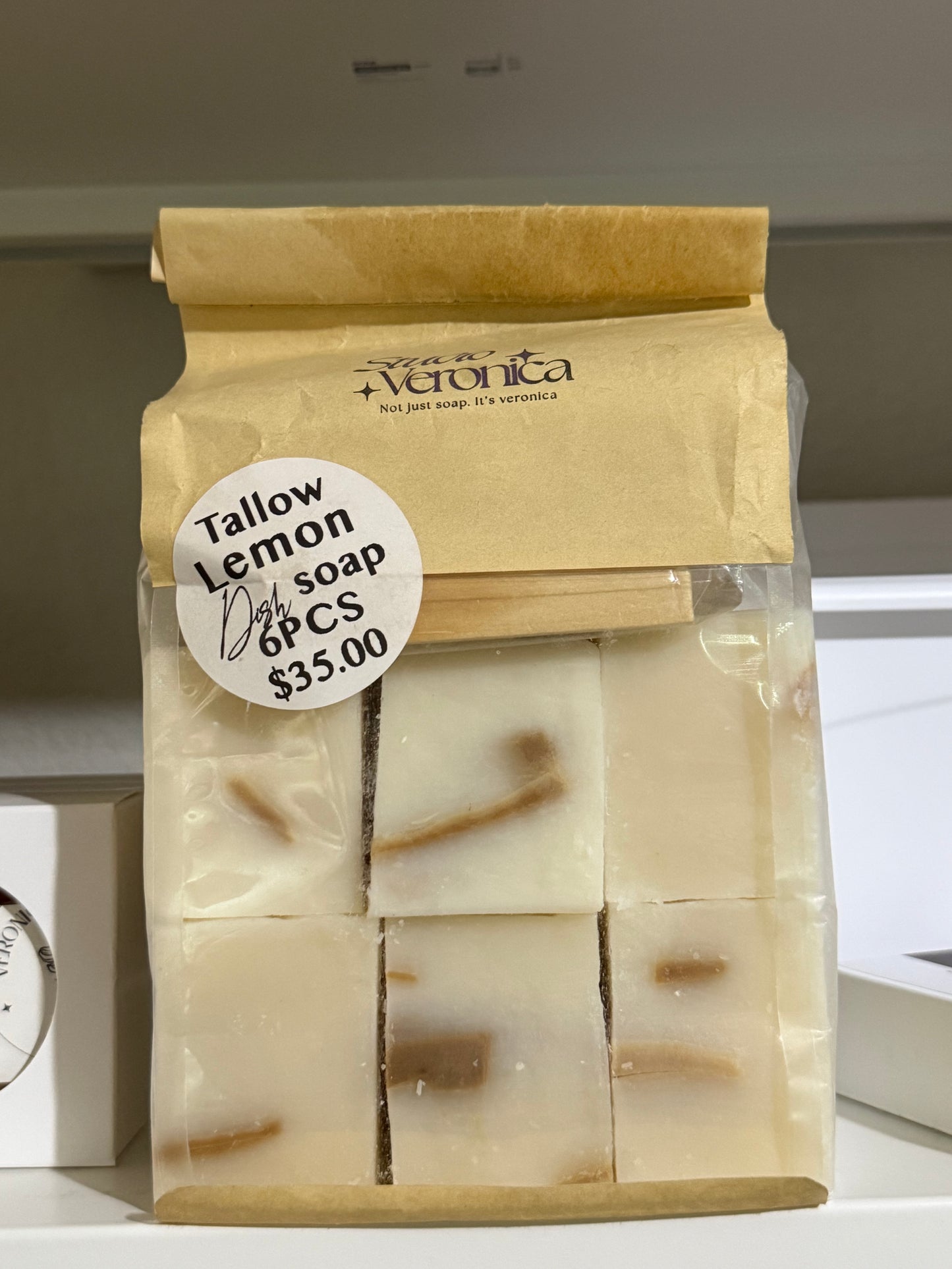 Tallow dish soap set (6pcs + sponge+ wooden tray)