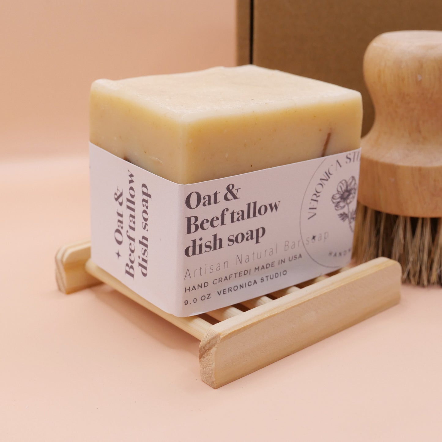 Beef tallow dish bar gift set (tray + Brush)