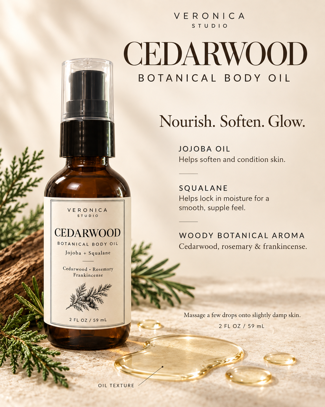 Cedarwood Botanical Body Oil with Jojoba & Squalane – 2 fl oz